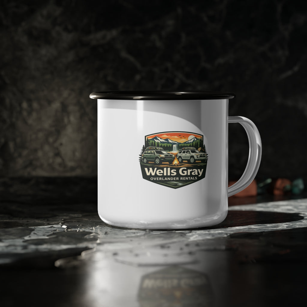 Wells Gray Overlander Enamel Camp Cup - Retro Adventure Truck Logo