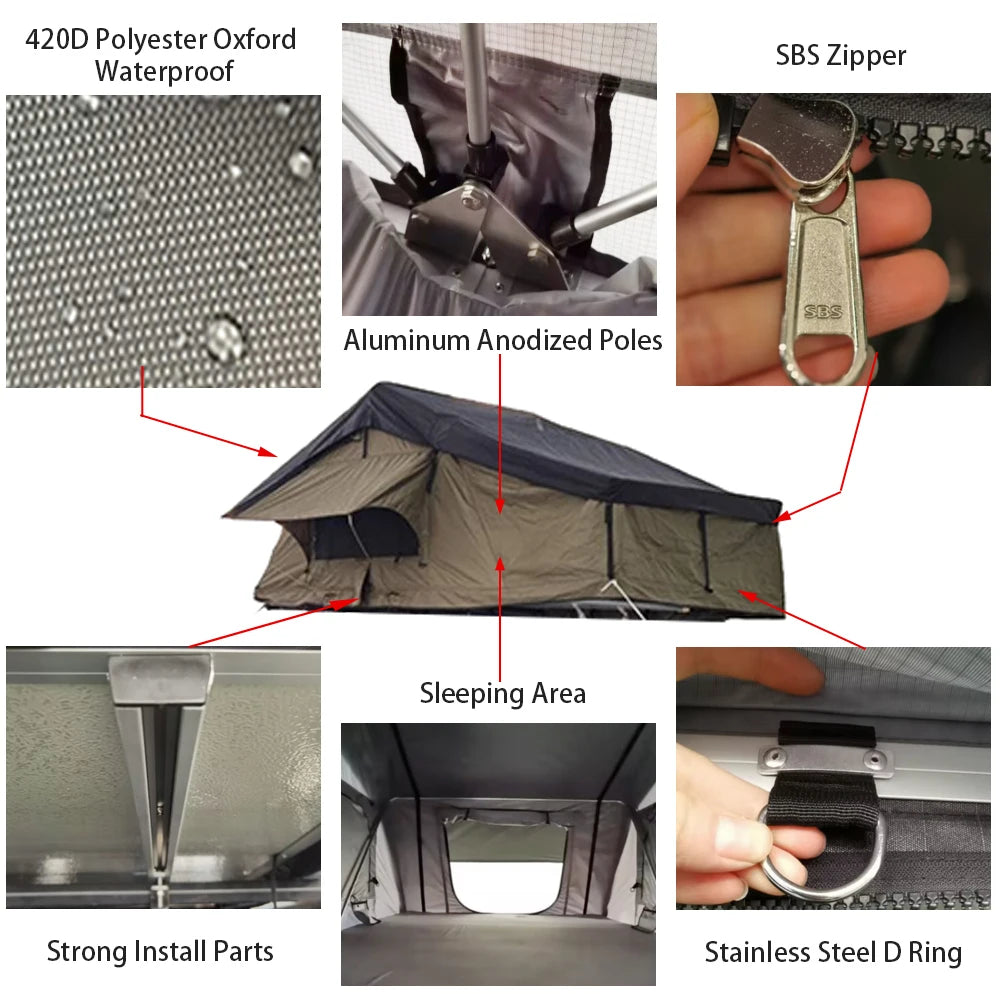 Waterproof Sunshade Folding Roof Top Tent with Awning Annex Room